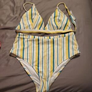 Striped Yellow and Blue Kids Swimsuit